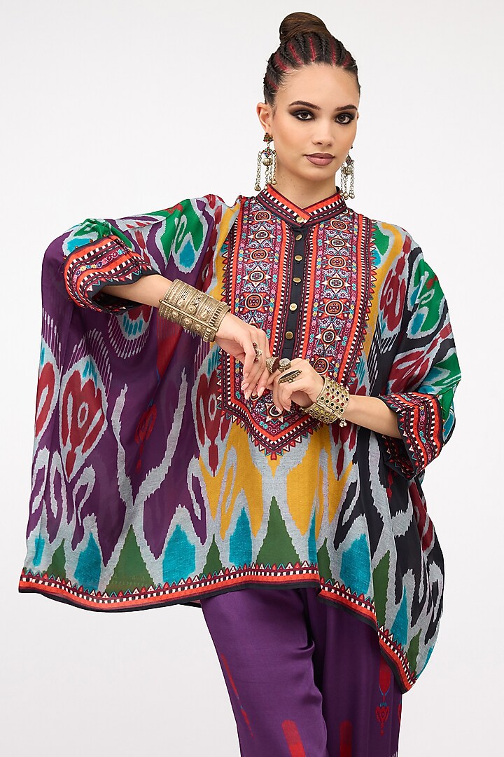 Purple Silk Band Collar Tunic by Rajdeep Ranawat at Pernia's Pop Up Shop