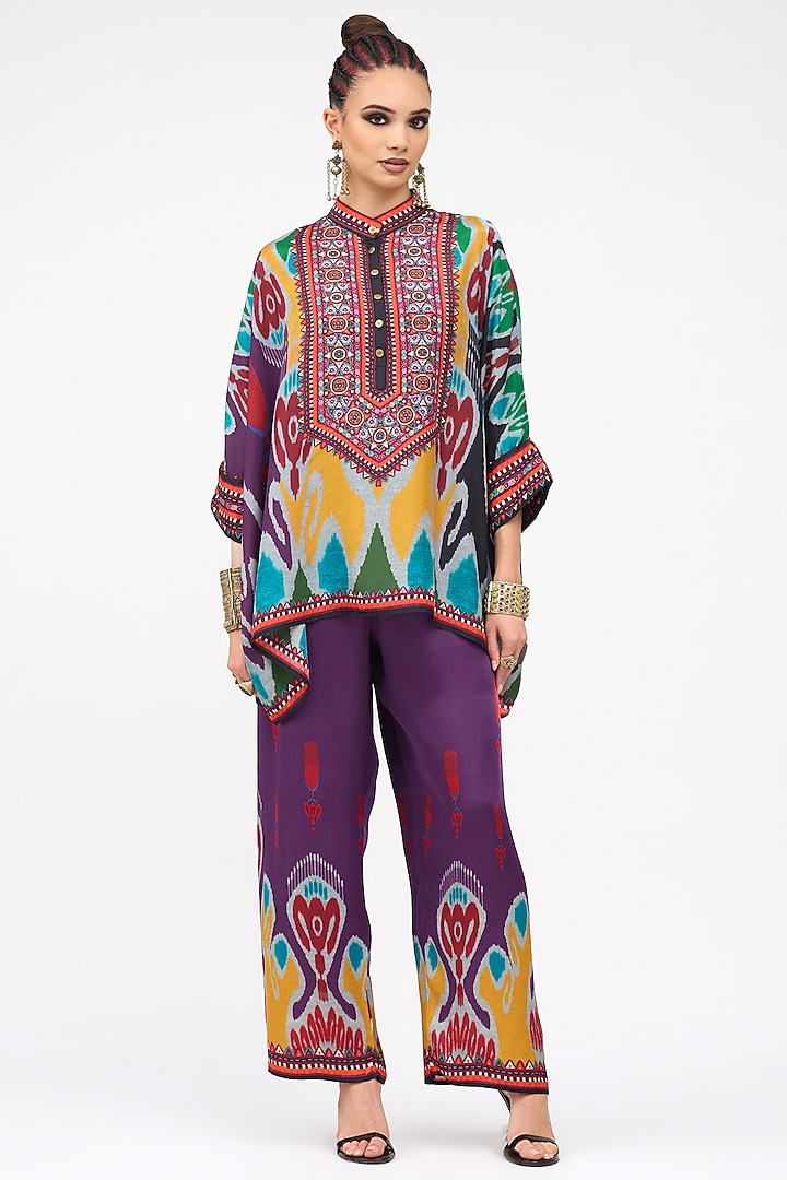 Purple Silk Band Collar Tunic by Rajdeep Ranawat at Pernia's Pop Up Shop