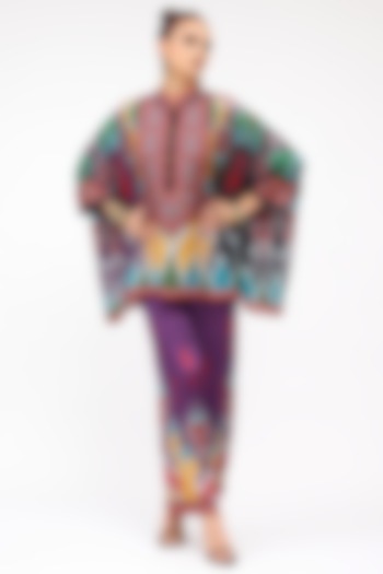 Purple Modal Satin Printed Pants by Rajdeep Ranawat at Pernia's Pop Up Shop