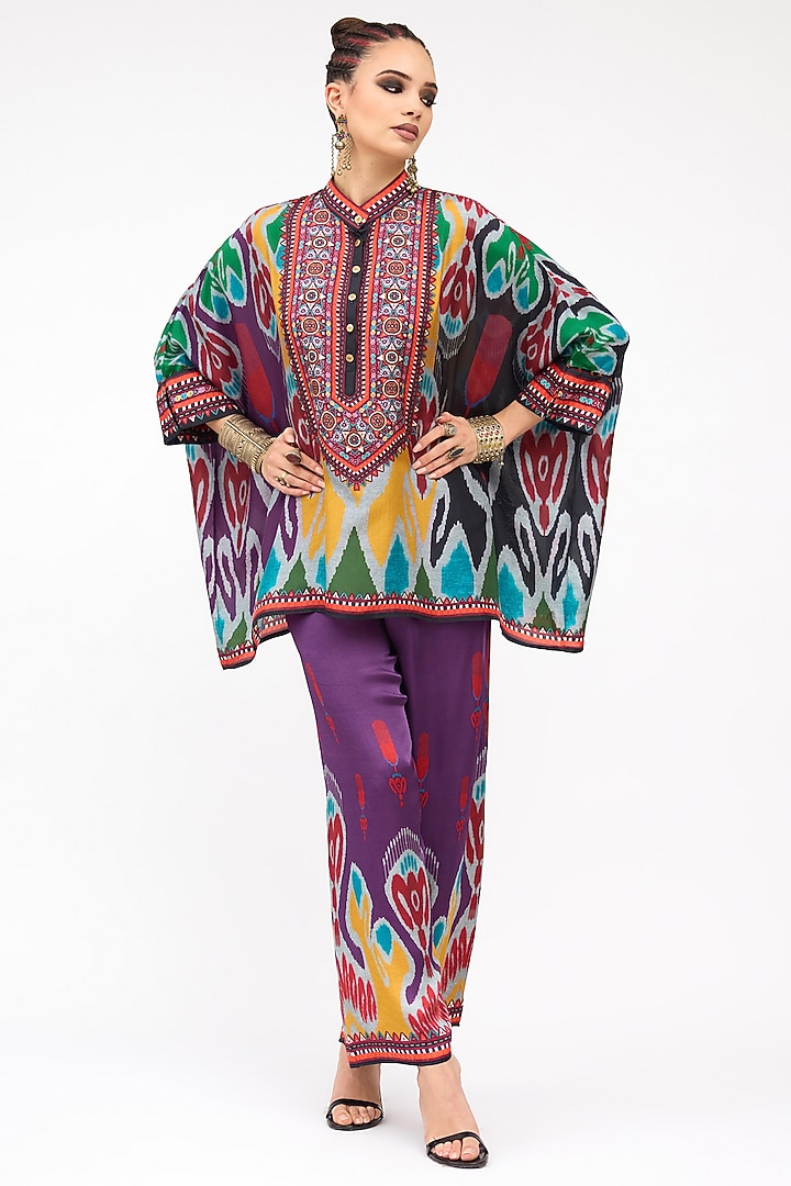 Purple Modal Satin Printed Pants by Rajdeep Ranawat at Pernia's Pop Up Shop