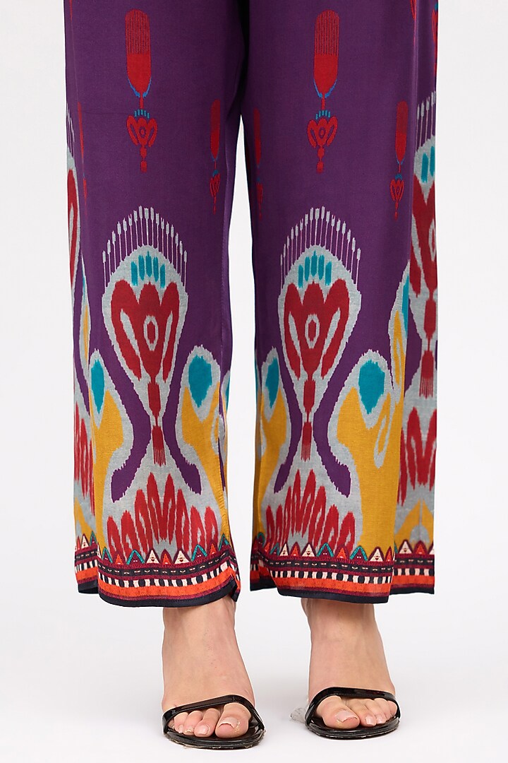 Purple Modal Satin Printed Pants by Rajdeep Ranawat at Pernia's Pop Up Shop