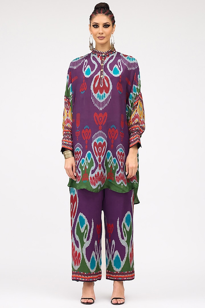 Purple Silk Placket Shirt Kurta by Rajdeep Ranawat at Pernia's Pop Up Shop