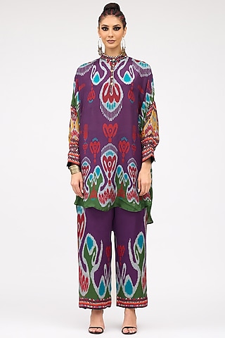 Purple Silk Placket Shirt Kurta by Rajdeep Ranawat