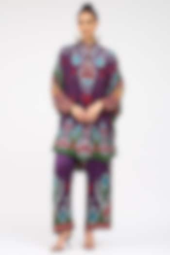 Purple Modal Satin Printed Pants by Rajdeep Ranawat at Pernia's Pop Up Shop