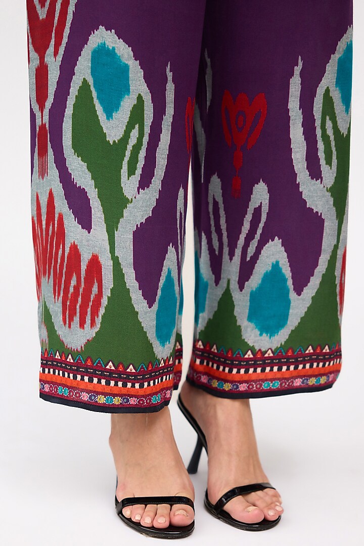 Purple Modal Satin Printed Pants by Rajdeep Ranawat at Pernia's Pop Up Shop