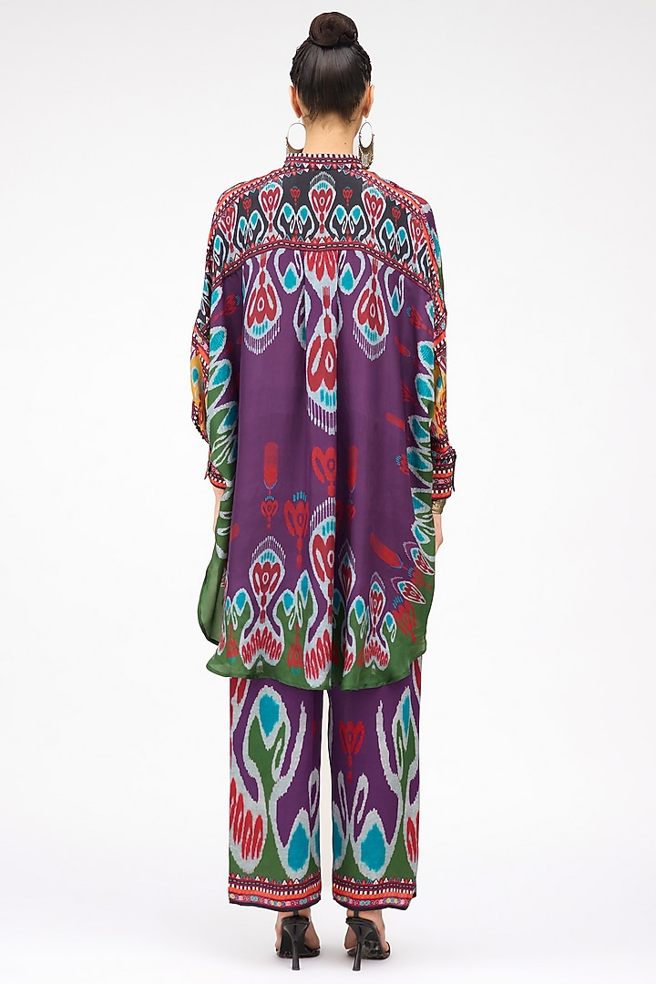 Purple Modal Satin Printed Pants by Rajdeep Ranawat at Pernia's Pop Up Shop