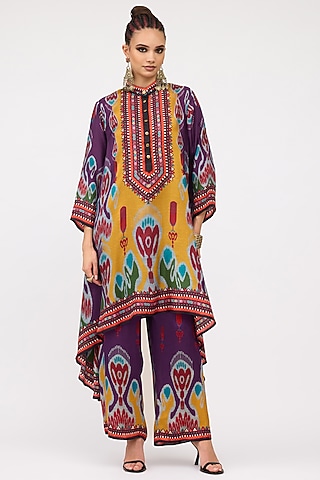 Purple Silk Band Collar Tunic by Rajdeep Ranawat