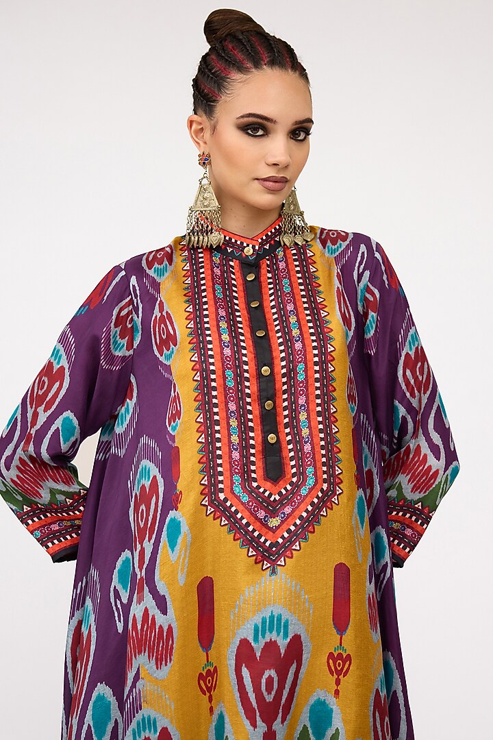 Purple Silk Band Collar Tunic by Rajdeep Ranawat at Pernia's Pop Up Shop