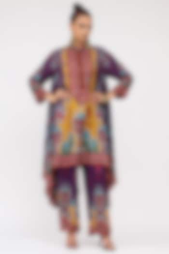 Purple Modal Satin Printed Pants by Rajdeep Ranawat at Pernia's Pop Up Shop