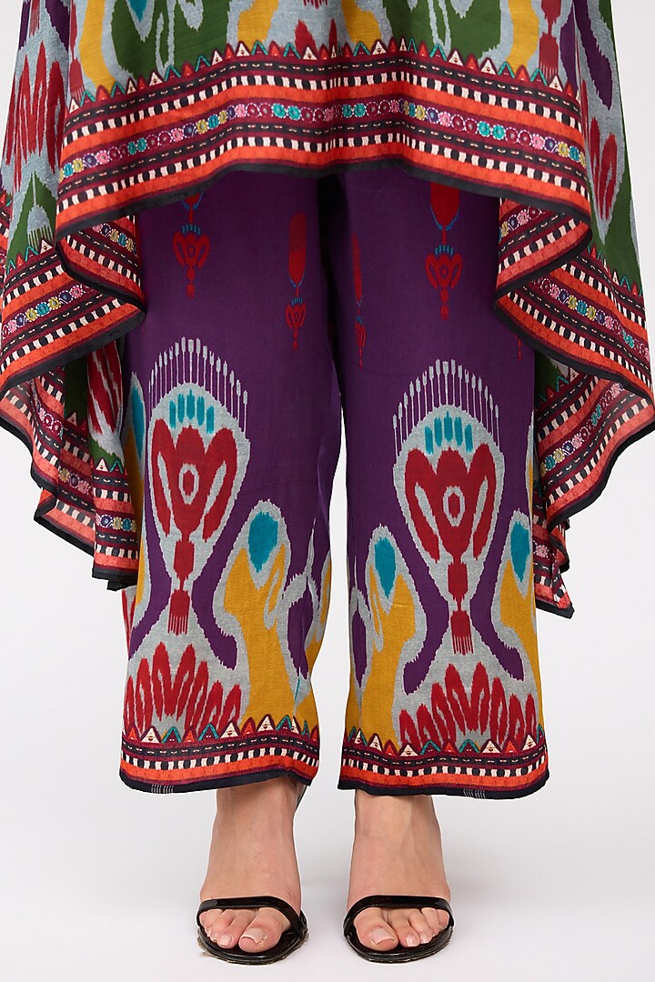 Purple Modal Satin Printed Pants by Rajdeep Ranawat at Pernia's Pop Up Shop