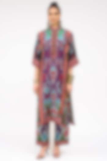 Purple Modal Satin Printed Pants by Rajdeep Ranawat at Pernia's Pop Up Shop