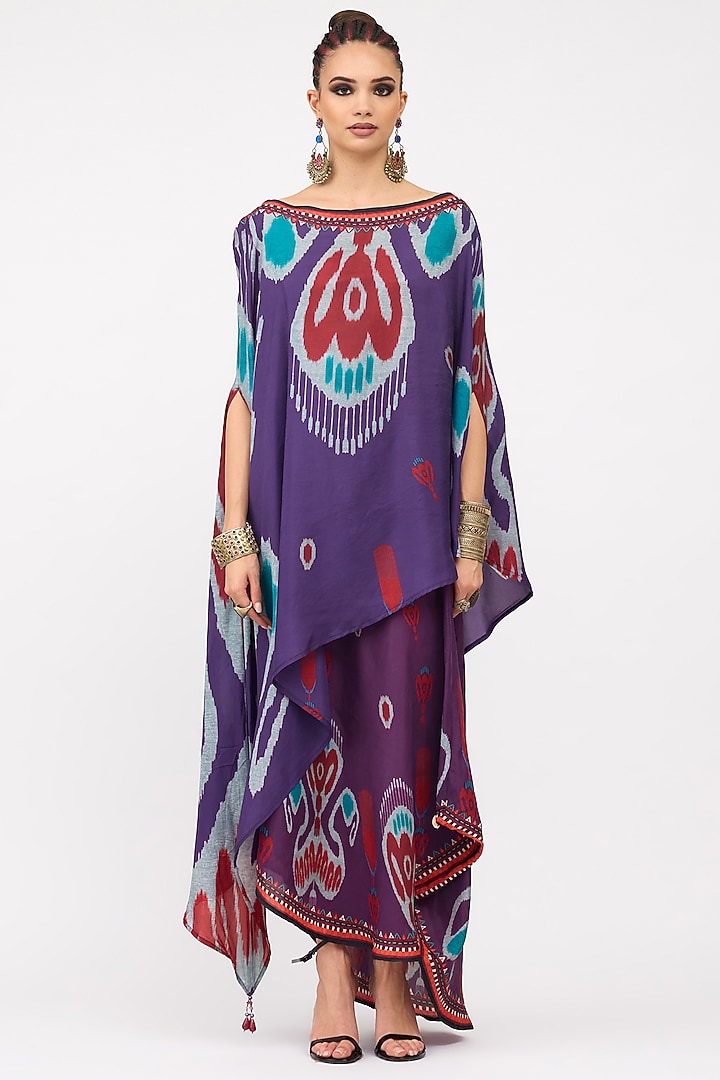 Purple Silk Printed Side Tuck-Up Skirt Set by Rajdeep Ranawat at Pernia's Pop Up Shop