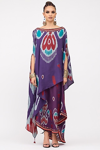 Purple Silk Printed Side Tuck-Up Skirt Set by Rajdeep Ranawat