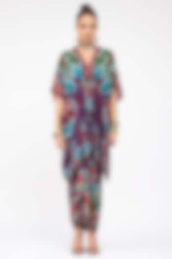 Purple Silk V-Neck Short Kaftan by Rajdeep Ranawat at Pernia's Pop Up Shop