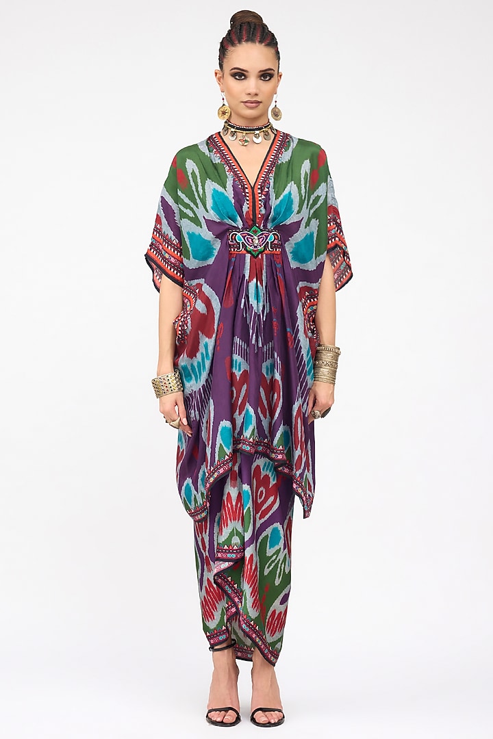 Purple Silk V-Neck Short Kaftan by Rajdeep Ranawat at Pernia's Pop Up Shop