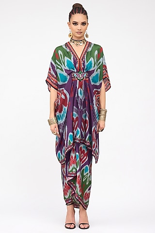Purple Silk V-Neck Short Kaftan by Rajdeep Ranawat
