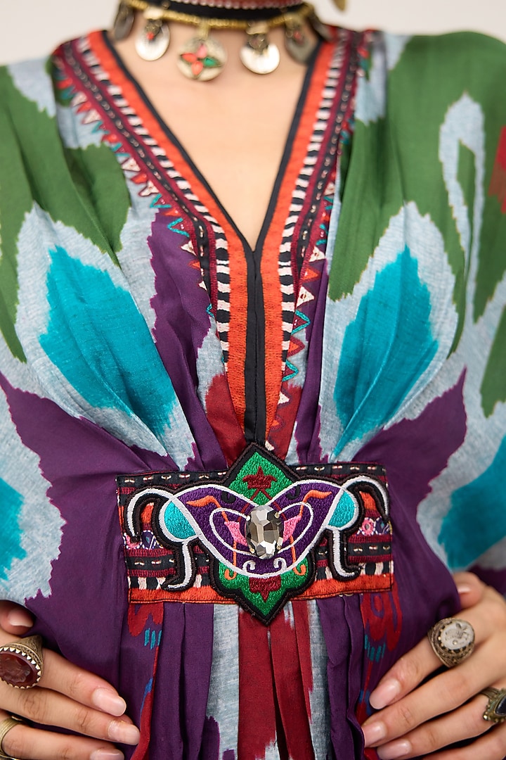 Purple Silk V-Neck Short Kaftan by Rajdeep Ranawat at Pernia's Pop Up Shop
