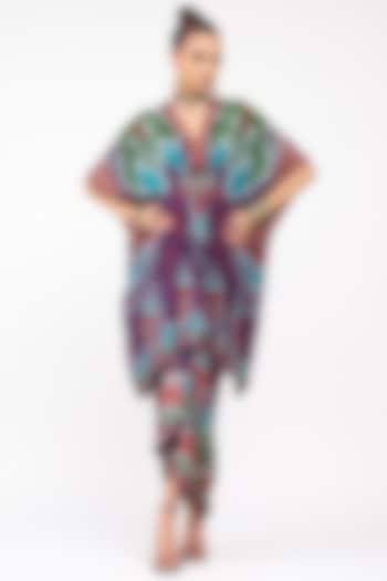 Purple Silk Printed Tie-Up Draped Skirt by Rajdeep Ranawat at Pernia's Pop Up Shop