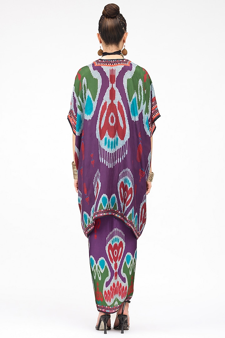 Purple Silk Printed Tie-Up Draped Skirt by Rajdeep Ranawat at Pernia's Pop Up Shop