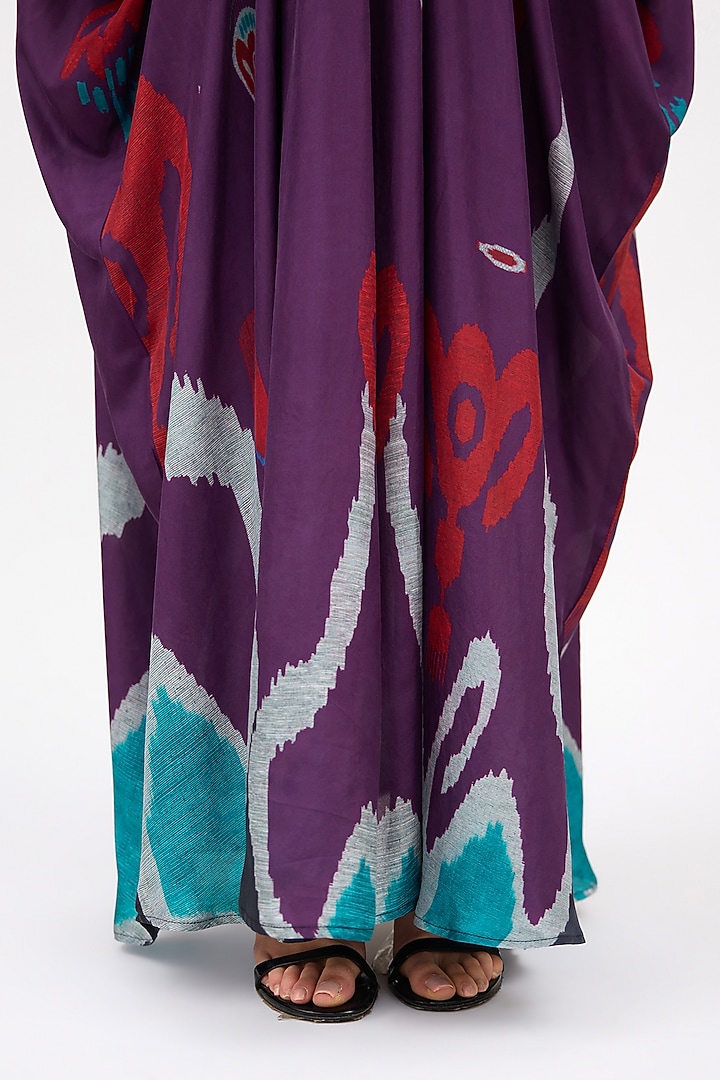 Multi-Colored Silk Printed Long V-Neck Kaftan by Rajdeep Ranawat at Pernia's Pop Up Shop