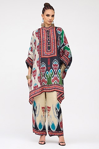 Multi-Colored Modal Satin Printed Pants by Rajdeep Ranawat