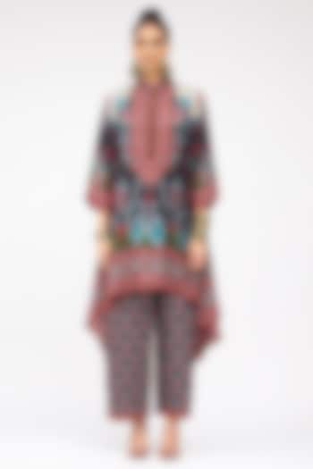 Multi-Colored Silk Band Collared Draped Tunic by Rajdeep Ranawat at Pernia's Pop Up Shop