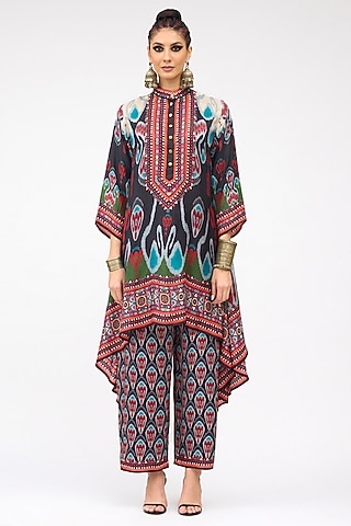 Multi-Colored Modal Satin Printed Pants by Rajdeep Ranawat