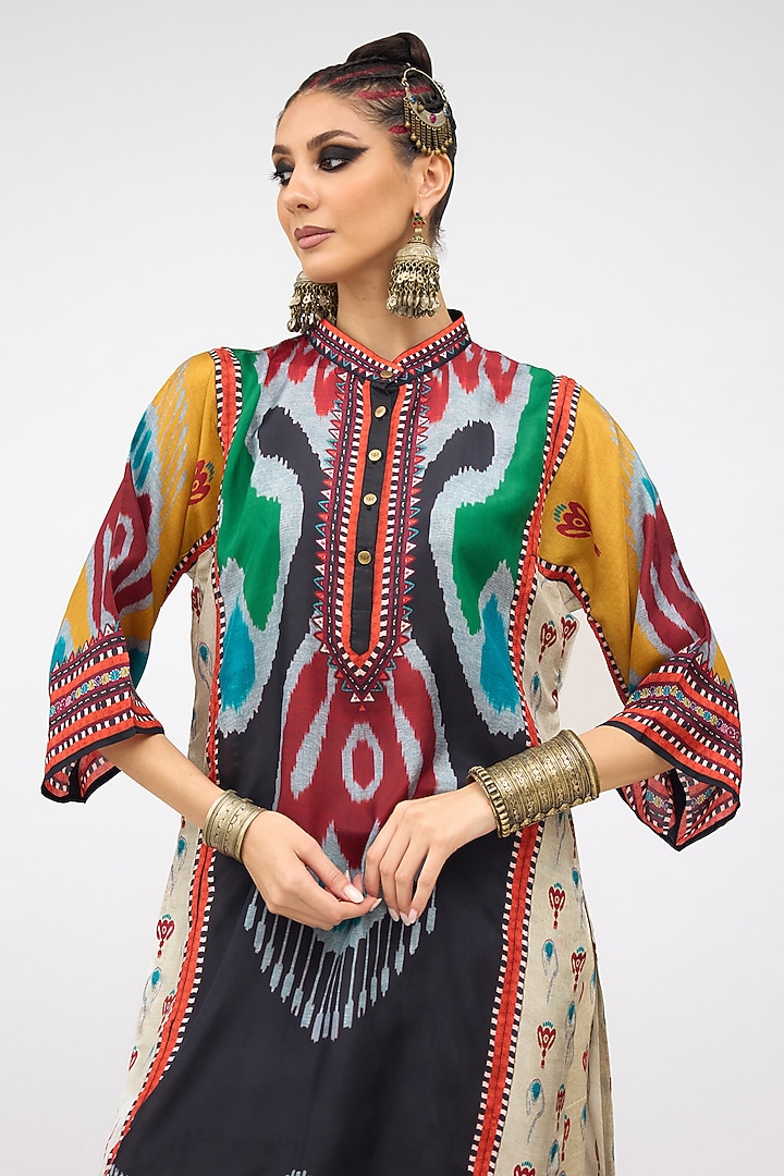 Multi-Colored Silk Front Paneled Tunic by Rajdeep Ranawat at Pernia's Pop Up Shop