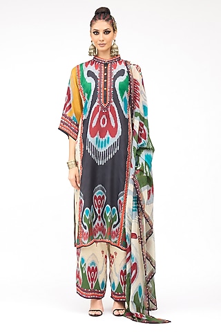 Multi-Colored Silk Chiffon Printed Dupatta by Rajdeep Ranawat