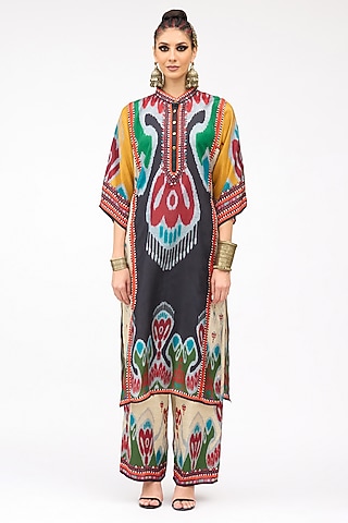 Multi-Colored Modal Satin Printed Pants by Rajdeep Ranawat
