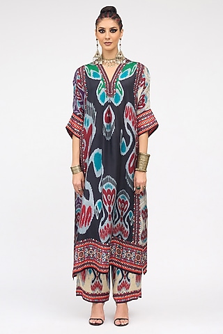 Multi-Colored Modal Satin Printed Pants by Rajdeep Ranawat