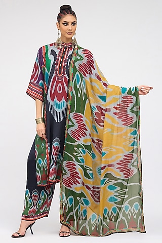 Multi-Colored Silk Chiffon Printed Dupatta by Rajdeep Ranawat