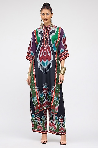 Multi-Colored Modal Satin Printed Pants by Rajdeep Ranawat