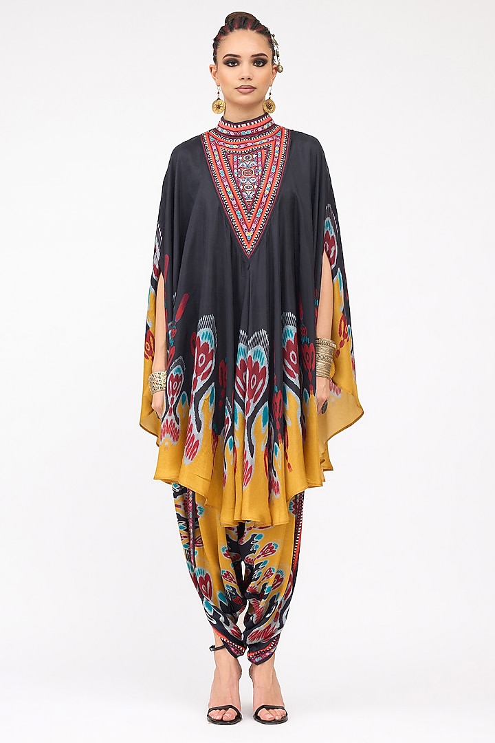 Multi-Colored Silk Chiffon V-Neck Circular Vacation Dress by Rajdeep Ranawat at Pernia's Pop Up Shop