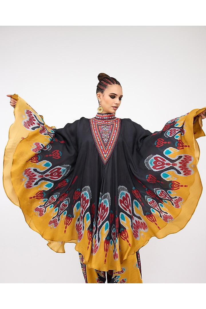 Multi-Colored Silk Chiffon V-Neck Circular Vacation Dress by Rajdeep Ranawat at Pernia's Pop Up Shop