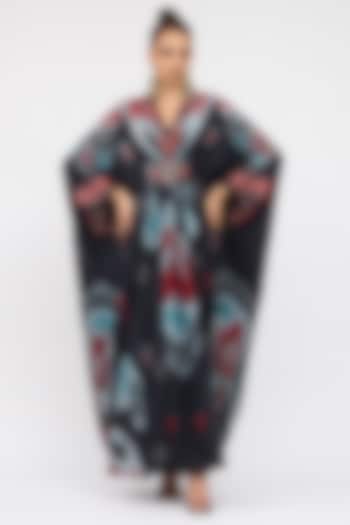 Multi-Colored Silk Printed Long V-Neck Kaftan by Rajdeep Ranawat at Pernia's Pop Up Shop