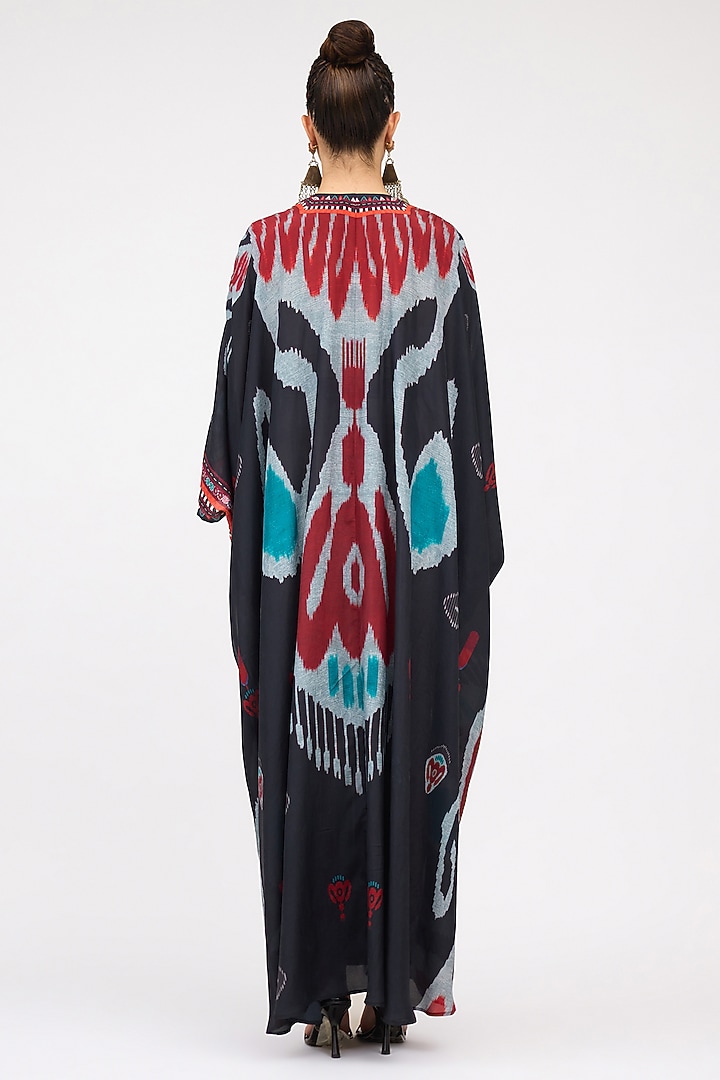 Multi-Colored Silk Printed Long V-Neck Kaftan by Rajdeep Ranawat at Pernia's Pop Up Shop