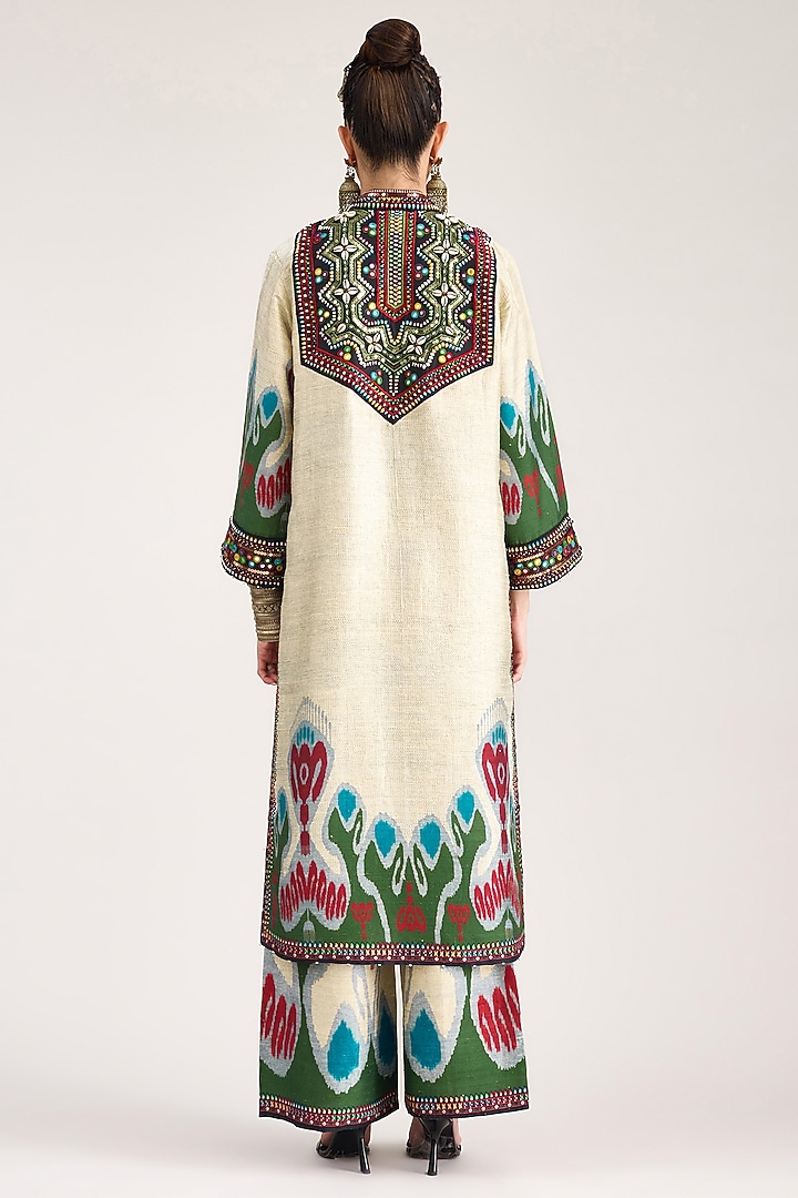 Eggshell White Silk Dupion Printed Kurta by Rajdeep Ranawat at Pernia's Pop Up Shop