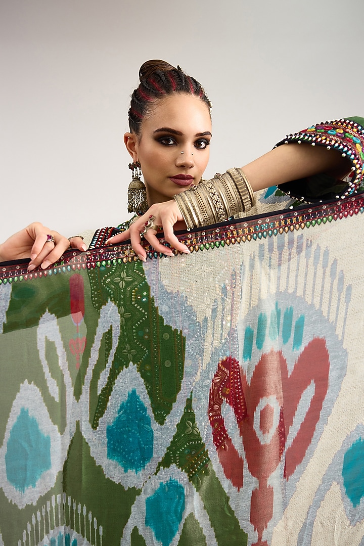 Eggshell White Silk Chiffon Printed Dupatta by Rajdeep Ranawat at Pernia's Pop Up Shop