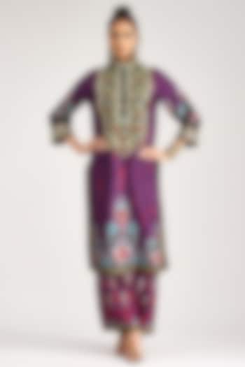 Purple Silk Dupion Printed Kurta by Rajdeep Ranawat at Pernia's Pop Up Shop