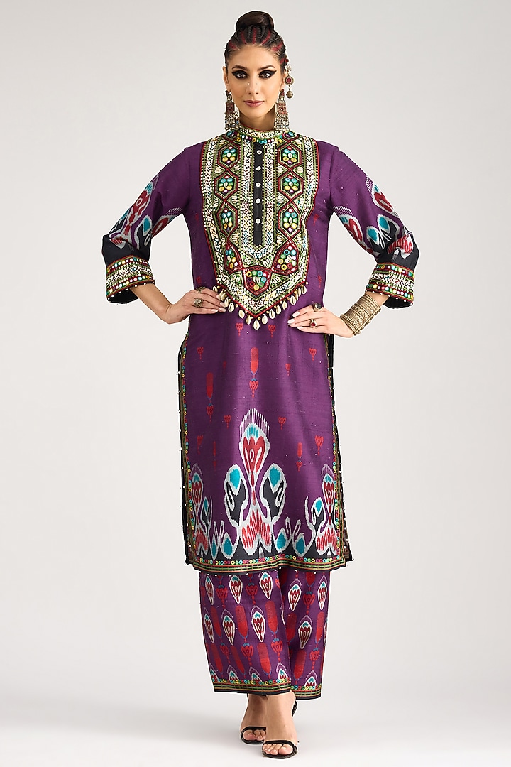 Purple Silk Dupion Printed Kurta by Rajdeep Ranawat at Pernia's Pop Up Shop