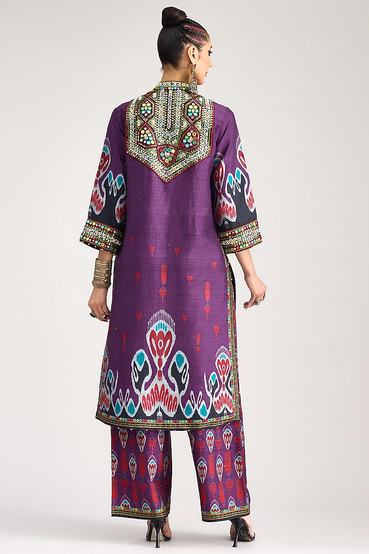 Purple Silk Dupion Printed Kurta by Rajdeep Ranawat at Pernia's Pop Up Shop