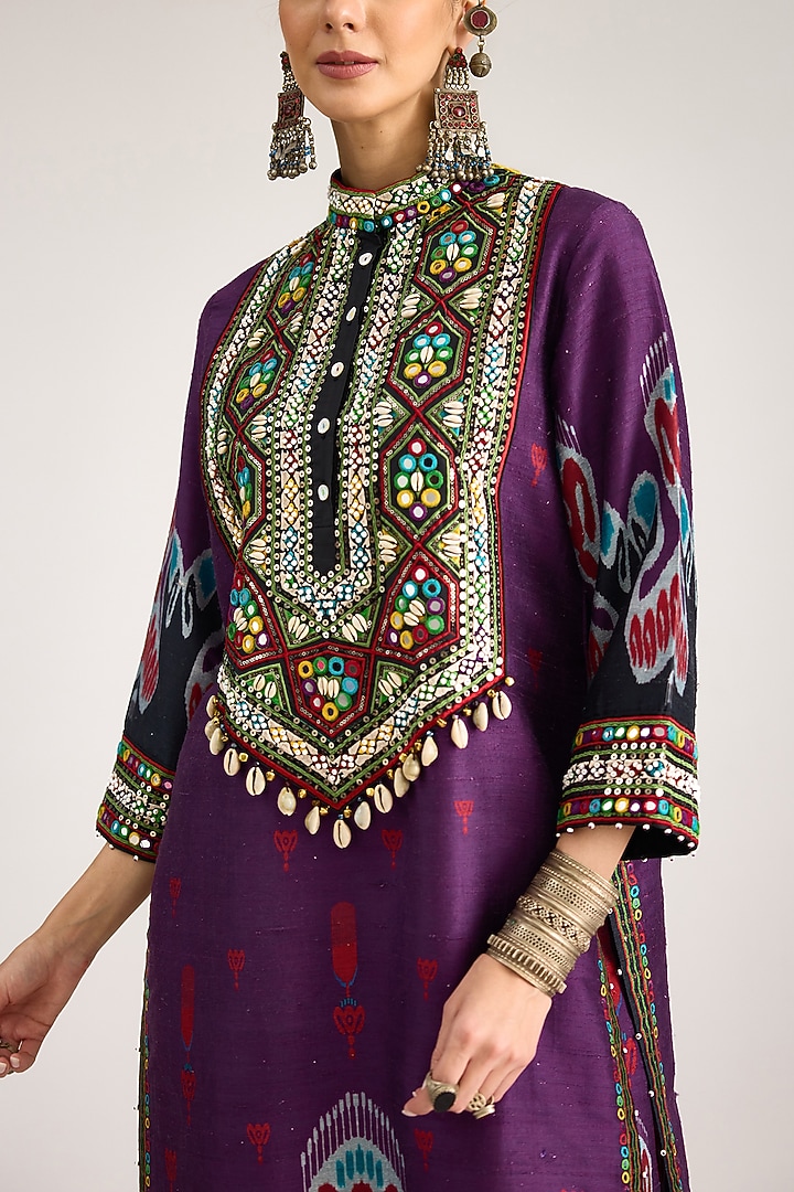 Purple Silk Dupion Printed Kurta by Rajdeep Ranawat at Pernia's Pop Up Shop