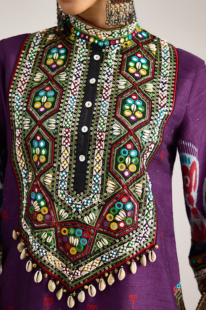 Purple Silk Dupion Printed Kurta by Rajdeep Ranawat at Pernia's Pop Up Shop