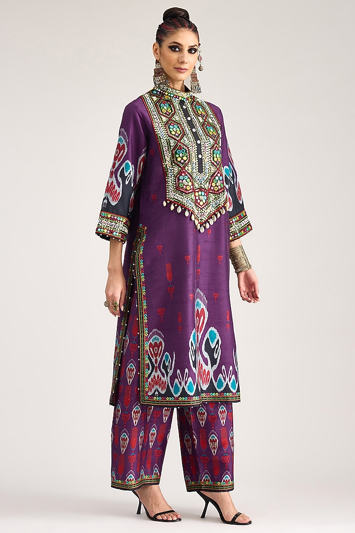 Purple Silk Dupion Printed Kurta by Rajdeep Ranawat at Pernia's Pop Up Shop