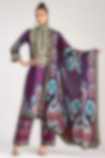 Purple Silk Chiffon Printed Dupatta by Rajdeep Ranawat at Pernia's Pop Up Shop