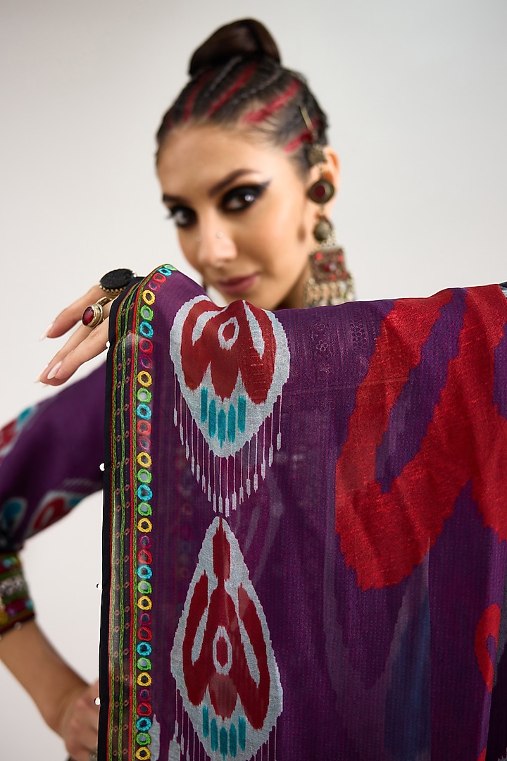 Purple Silk Chiffon Printed Dupatta by Rajdeep Ranawat at Pernia's Pop Up Shop