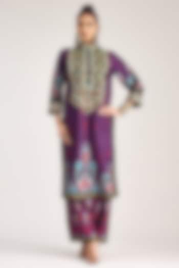 Purple Silk Dupion Pants by Rajdeep Ranawat at Pernia's Pop Up Shop