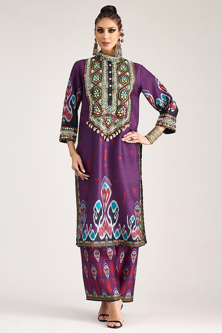 Purple Silk Dupion Pants by Rajdeep Ranawat at Pernia's Pop Up Shop