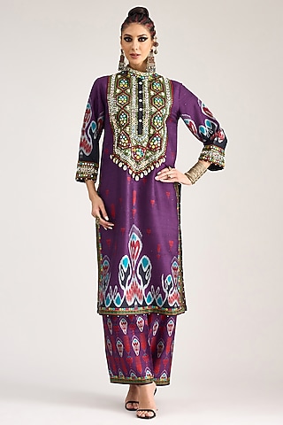 Purple Silk Dupion Pants by Rajdeep Ranawat